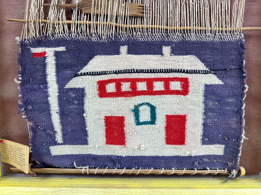 Antique 1900 Navajo Sampler Depicting The AT&SF Santa Fe Railroad Station At Manuelito, New Mexico Given To Addie Belle Tarr (Henderson) About 1900 Where She Worked As A Telegrapher 20 X 20 [Photo 6]