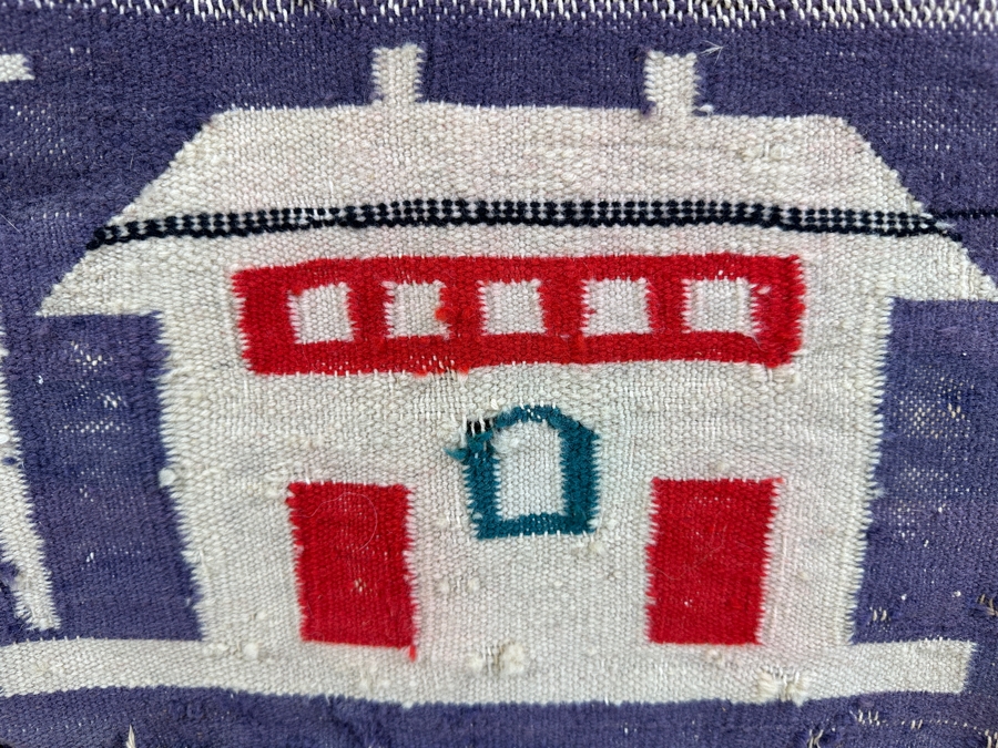 Antique 1900 Navajo Sampler Depicting The AT&SF Santa Fe Railroad Station At Manuelito, New Mexico Given To Addie Belle Tarr (Henderson) About 1900 Where She Worked As A Telegrapher 20 X 20 [Photo 8]
