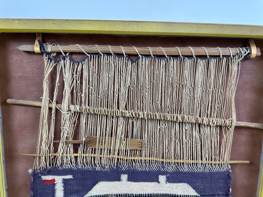 Antique 1900 Navajo Sampler Depicting The AT&SF Santa Fe Railroad Station At Manuelito, New Mexico Given To Addie Belle Tarr (Henderson) About 1900 Where She Worked As A Telegrapher 20 X 20 [Photo 10]