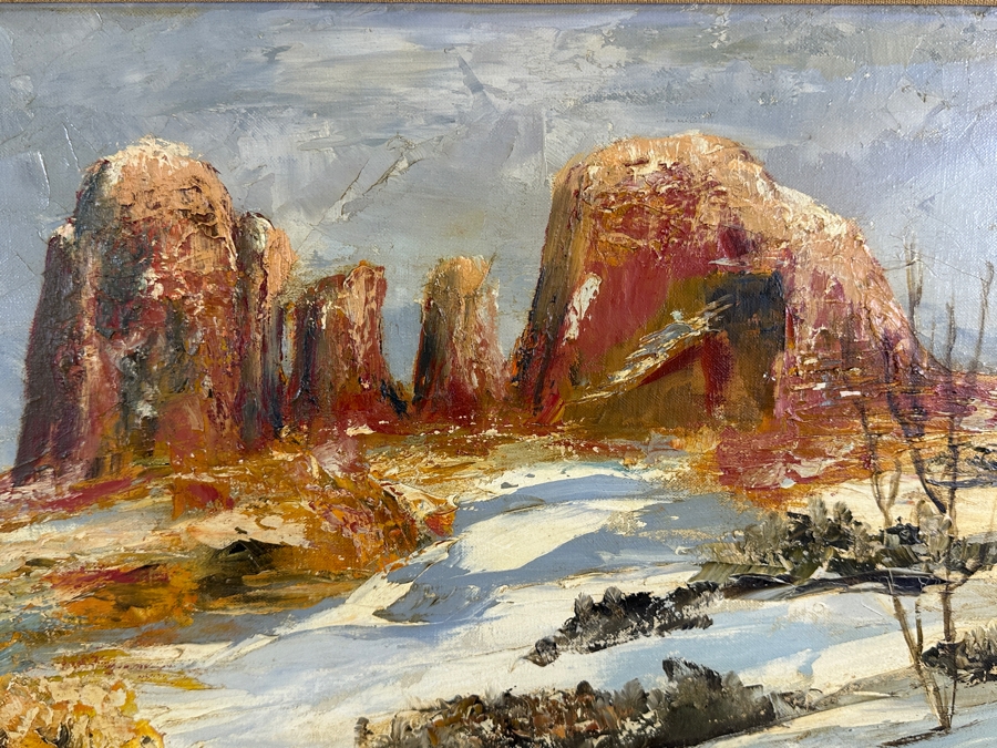 Jessie Sutherland Original Arizona Landscape Oil Painting On Canvas Titled 'Winter At Oak Creek Canyon' 30 X 24 Framed 39 X 33 [Photo 3]