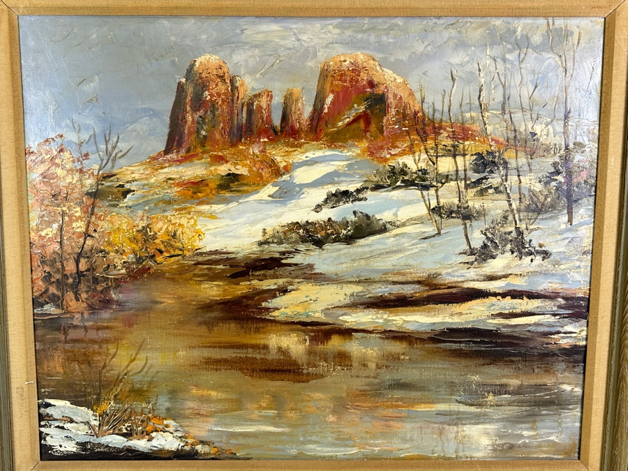 Jessie Sutherland Original Arizona Landscape Oil Painting On Canvas Titled 'Winter At Oak Creek Canyon' 30 X 24 Framed 39 X 33 [Photo 1]