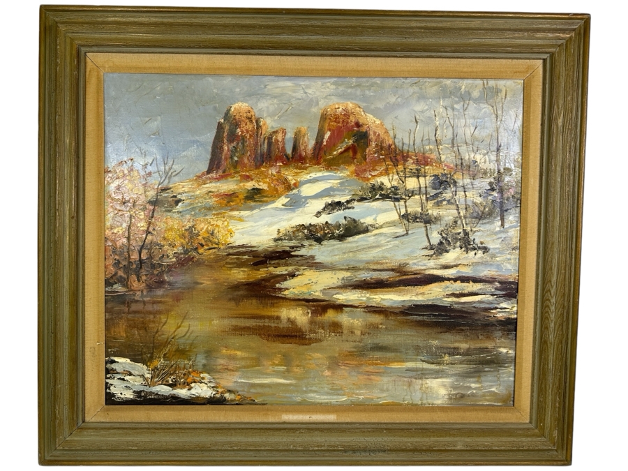 Jessie Sutherland Original Arizona Landscape Oil Painting On Canvas Titled 'Winter At Oak Creek Canyon' 30 X 24 Framed 39 X 33 [Photo 2]
