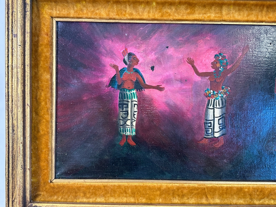John Carrol Hooper Original Oil Painting On Canvas Mayan Ceremony 27 X 10.5 Framed 33 X 16 [Photo 3]