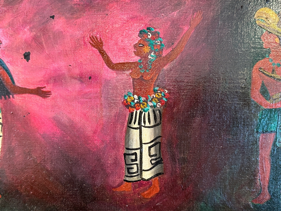 John Carrol Hooper Original Oil Painting On Canvas Mayan Ceremony 27 X 10.5 Framed 33 X 16 [Photo 6]
