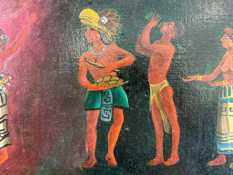 John Carrol Hooper Original Oil Painting On Canvas Mayan Ceremony 27 X 10.5 Framed 33 X 16 [Photo 7]