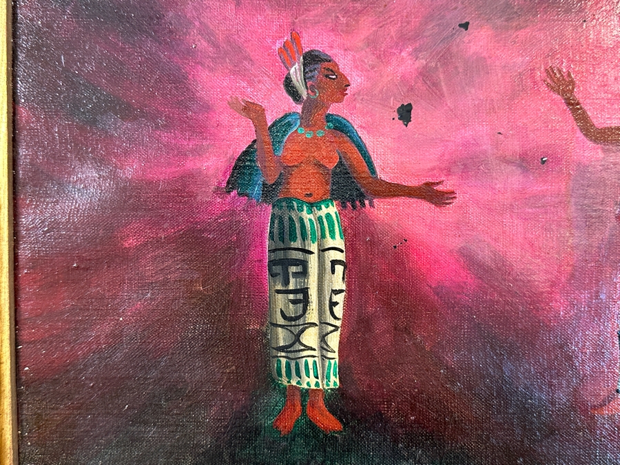 John Carrol Hooper Original Oil Painting On Canvas Mayan Ceremony 27 X 10.5 Framed 33 X 16 [Photo 5]