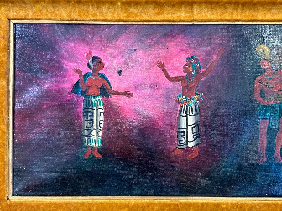John Carrol Hooper Original Oil Painting On Canvas Mayan Ceremony 27 X 10.5 Framed 33 X 16 [Photo 4]