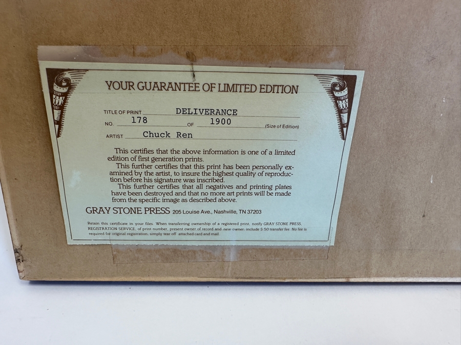 Chuck Ren Hand Signed Limited Edition Print Titled 'Deliverance' Numbered 178 Of 1,900 15 X 23 Framed 22.5 X 31.5 [Photo 10]