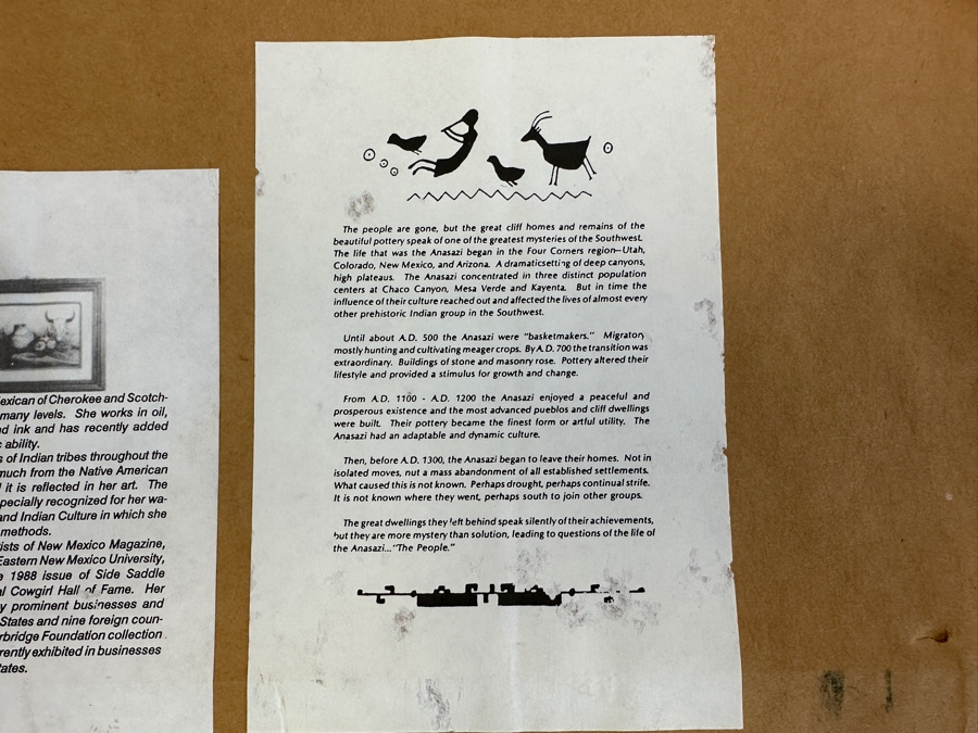 Shadowbox Framed Laverne Elliott Print With Original Signed Drawing And Miniature Pottery With Turquoise Stones 17.5 X 9.5 [Photo 9]