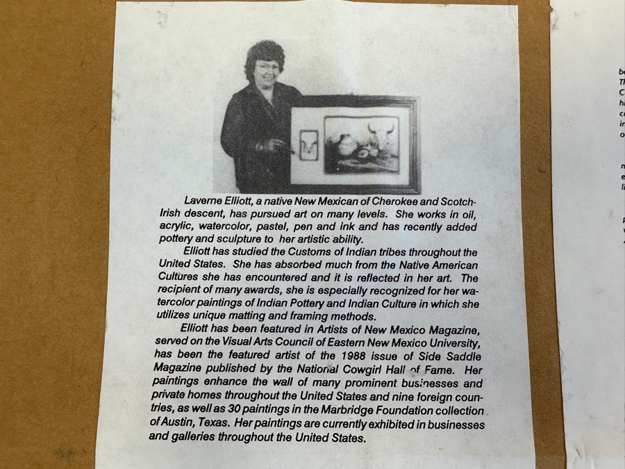 Shadowbox Framed Laverne Elliott Print With Original Signed Drawing And Miniature Pottery With Turquoise Stones 17.5 X 9.5 [Photo 8]