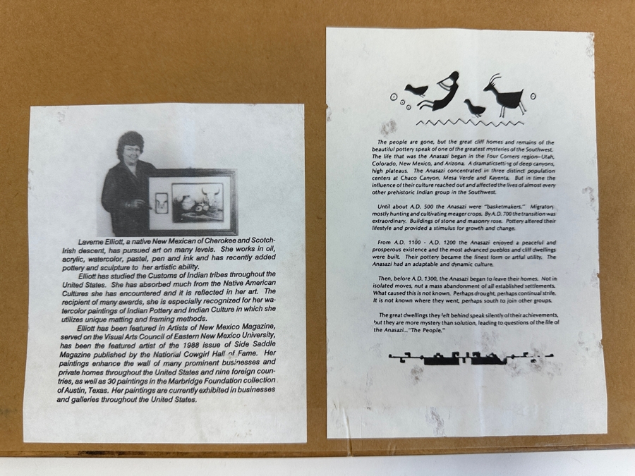 Shadowbox Framed Laverne Elliott Print With Original Signed Drawing And Miniature Pottery With Turquoise Stones 17.5 X 9.5 [Photo 7]