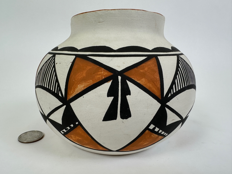 Vintage 1978 Acoma New Mexico Signed D. Sanchez Pottery Polychrome Water Jar Pot Titled 'The Sky City' Dated 9/29/78 4.5H [Photo 5]