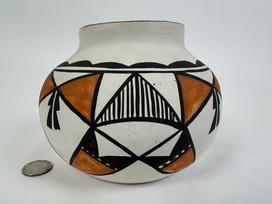Vintage 1978 Acoma New Mexico Signed D. Sanchez Pottery Polychrome Water Jar Pot Titled 'The Sky City' Dated 9/29/78 4.5H [Photo 4]