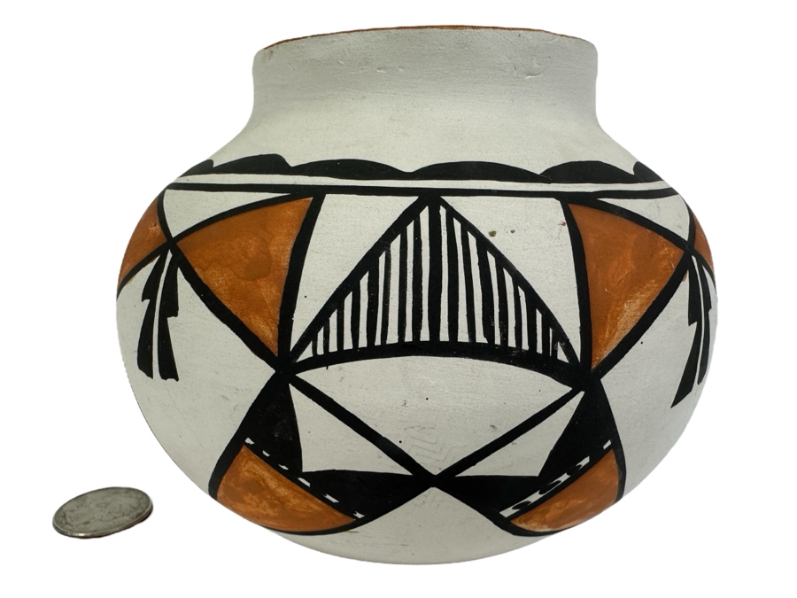 Vintage 1978 Acoma New Mexico Signed D. Sanchez Pottery Polychrome Water Jar Pot Titled 'The Sky City' Dated 9/29/78 4.5H