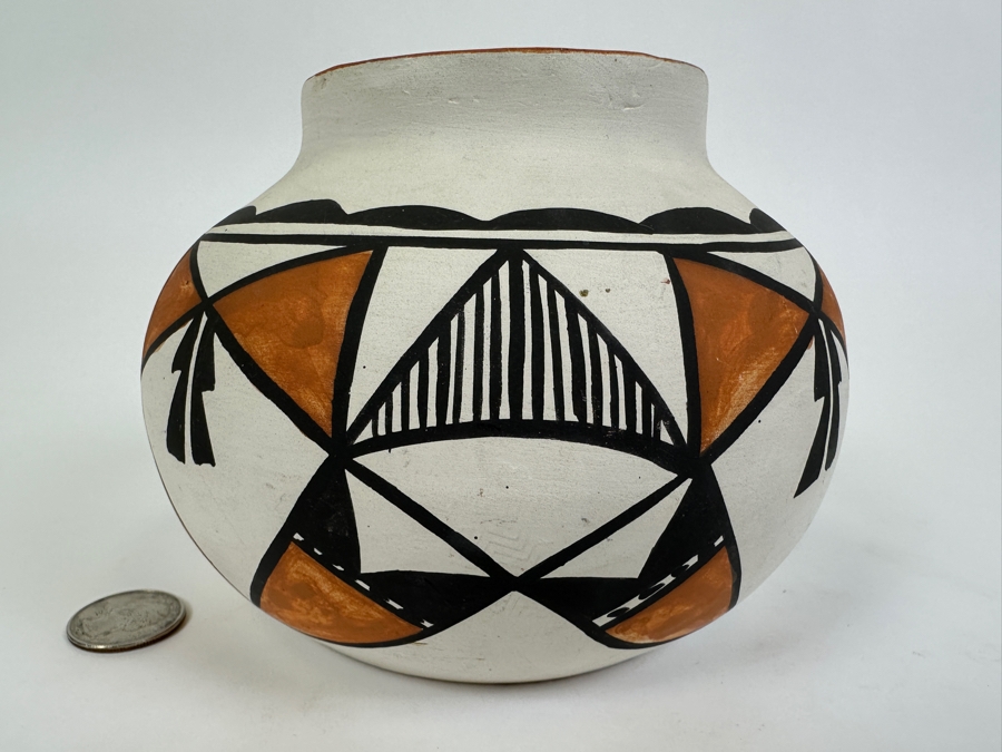 Vintage 1978 Acoma New Mexico Signed D. Sanchez Pottery Polychrome Water Jar Pot Titled 'The Sky City' Dated 9/29/78 4.5H [Photo 2]