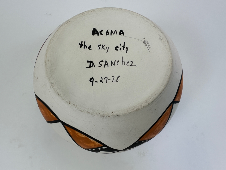 Vintage 1978 Acoma New Mexico Signed D. Sanchez Pottery Polychrome Water Jar Pot Titled 'The Sky City' Dated 9/29/78 4.5H [Photo 6]