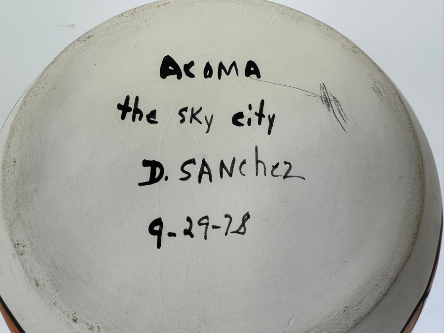 Vintage 1978 Acoma New Mexico Signed D. Sanchez Pottery Polychrome Water Jar Pot Titled 'The Sky City' Dated 9/29/78 4.5H [Photo 7]