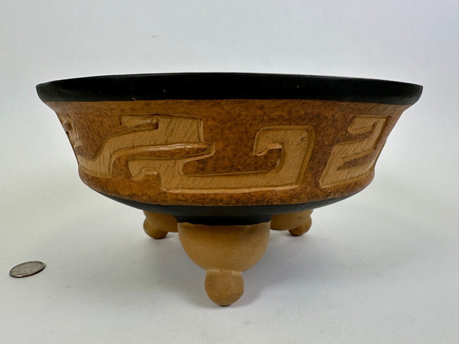 Signed Mexican Tripod Pottery Pot Bowl 10W X 4H [Photo 4]