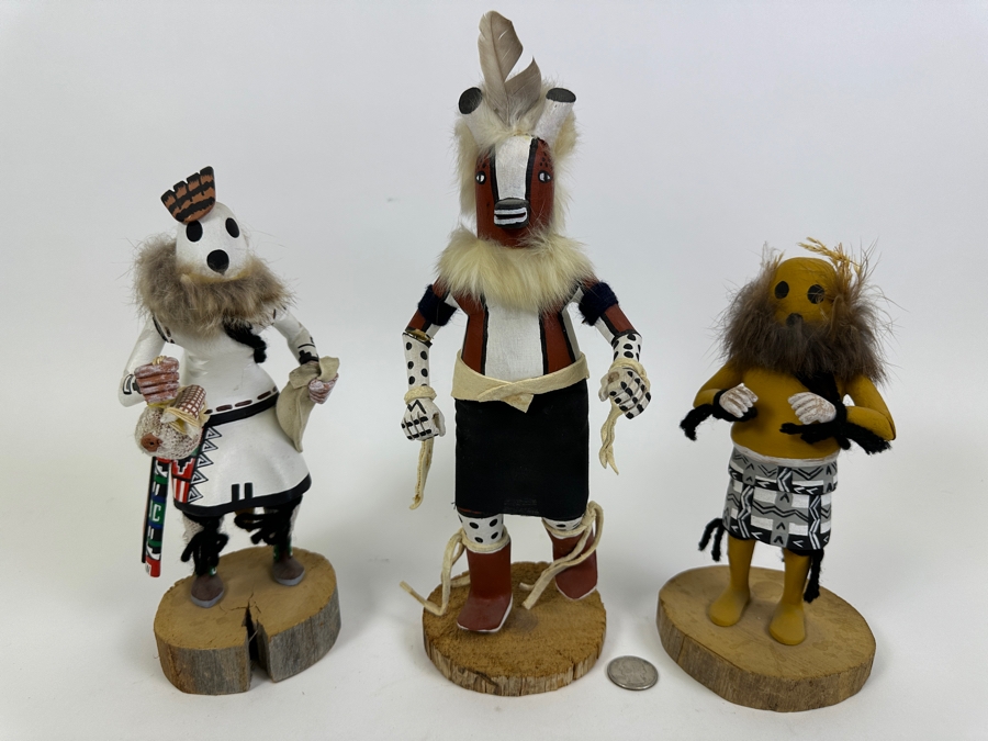 Collection Of Three Vintage Kachina Dolls: Arthur Yowytewa (Cricket Kachina) Sedona AZ $110, Chimpmuck R. Larso And 'Eototo' Kachina By W.M. James 9.5H And 10.5H [Photo 5]
