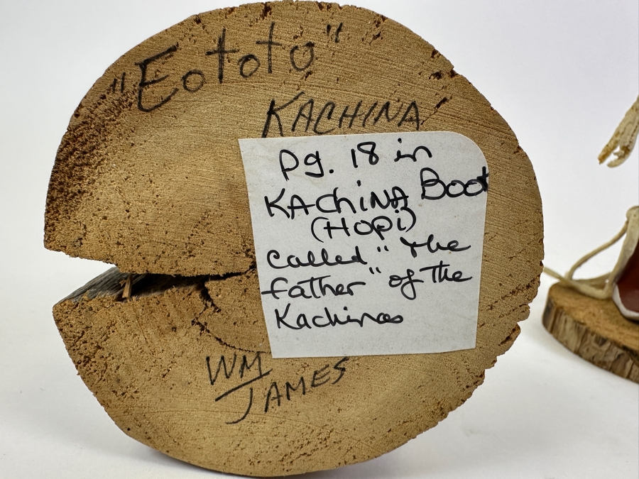 Collection Of Three Vintage Kachina Dolls: Arthur Yowytewa (Cricket Kachina) Sedona AZ $110, Chimpmuck R. Larso And 'Eototo' Kachina By W.M. James 9.5H And 10.5H [Photo 14]