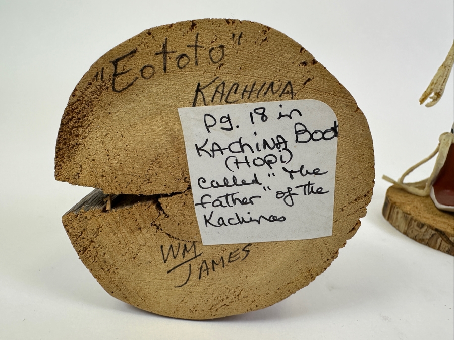 Collection Of Three Vintage Kachina Dolls: Arthur Yowytewa (Cricket Kachina) Sedona AZ $110, Chimpmuck R. Larso And 'Eototo' Kachina By W.M. James 9.5H And 10.5H [Photo 13]