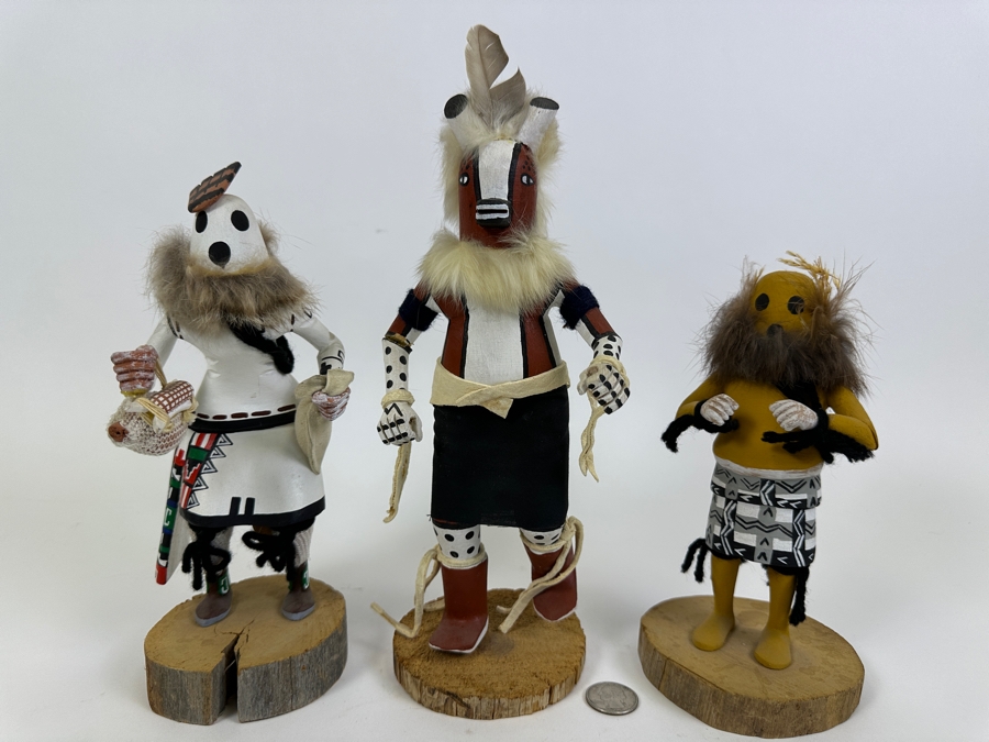 Collection Of Three Vintage Kachina Dolls: Arthur Yowytewa (Cricket Kachina) Sedona AZ $110, Chimpmuck R. Larso And 'Eototo' Kachina By W.M. James 9.5H And 10.5H [Photo 2]