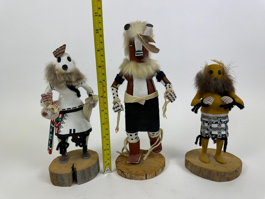 Collection Of Three Vintage Kachina Dolls: Arthur Yowytewa (Cricket Kachina) Sedona AZ $110, Chimpmuck R. Larso And 'Eototo' Kachina By W.M. James 9.5H And 10.5H [Photo 15]