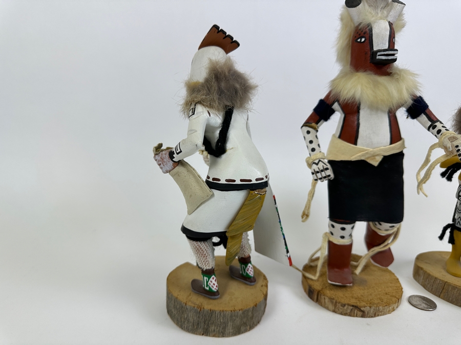 Collection Of Three Vintage Kachina Dolls: Arthur Yowytewa (Cricket Kachina) Sedona AZ $110, Chimpmuck R. Larso And 'Eototo' Kachina By W.M. James 9.5H And 10.5H [Photo 4]