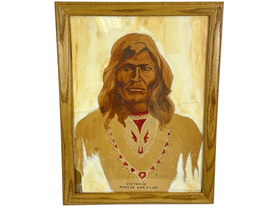 John Carrol Hooper Vintage 1938 Original Portrait Mixed-Media Painting Titled 'Victorio Apache War Chief' 14.5 X 19.5 Framed 17.5 X 22.5 [Photo 2]