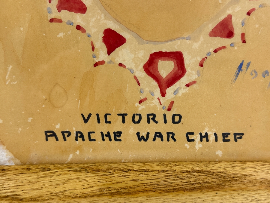 John Carrol Hooper Vintage 1938 Original Portrait Mixed-Media Painting Titled 'Victorio Apache War Chief' 14.5 X 19.5 Framed 17.5 X 22.5 [Photo 6]