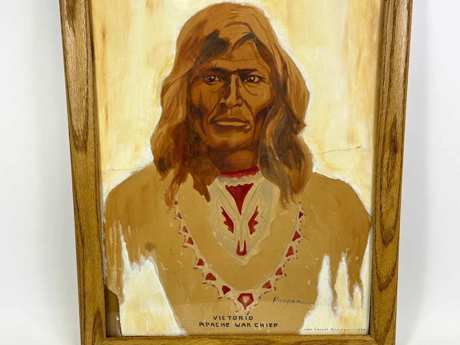 John Carrol Hooper Vintage 1938 Original Portrait Mixed-Media Painting Titled 'Victorio Apache War Chief' 14.5 X 19.5 Framed 17.5 X 22.5 [Photo 11]