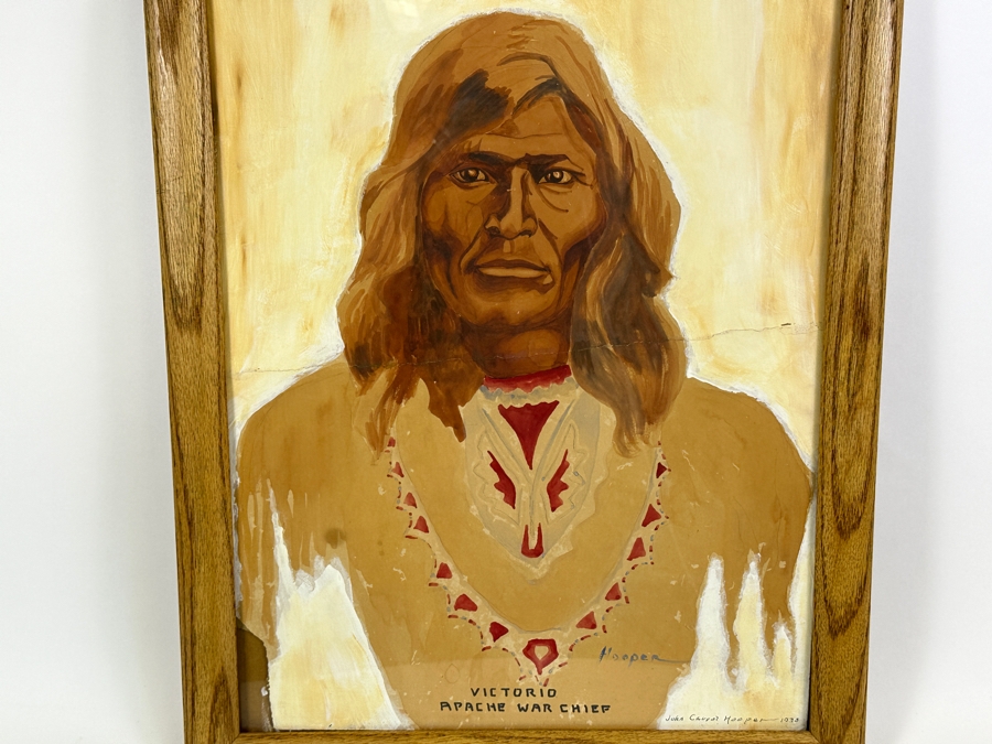 John Carrol Hooper Vintage 1938 Original Portrait Mixed-Media Painting Titled 'Victorio Apache War Chief' 14.5 X 19.5 Framed 17.5 X 22.5 [Photo 10]