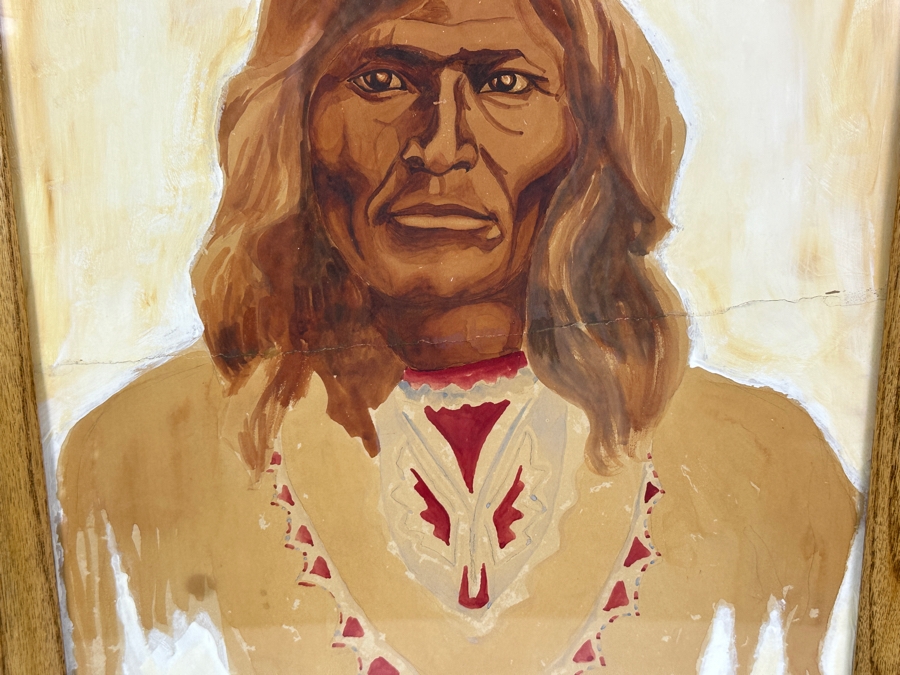 John Carrol Hooper Vintage 1938 Original Portrait Mixed-Media Painting Titled 'Victorio Apache War Chief' 14.5 X 19.5 Framed 17.5 X 22.5 [Photo 9]