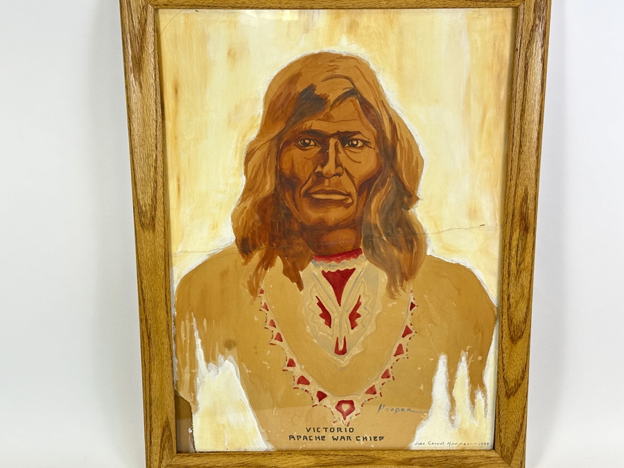 John Carrol Hooper Vintage 1938 Original Portrait Mixed-Media Painting Titled 'Victorio Apache War Chief' 14.5 X 19.5 Framed 17.5 X 22.5 [Photo 3]