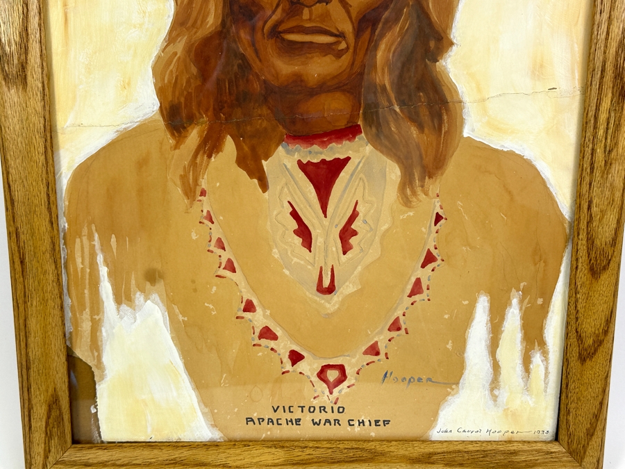 John Carrol Hooper Vintage 1938 Original Portrait Mixed-Media Painting Titled 'Victorio Apache War Chief' 14.5 X 19.5 Framed 17.5 X 22.5 [Photo 5]
