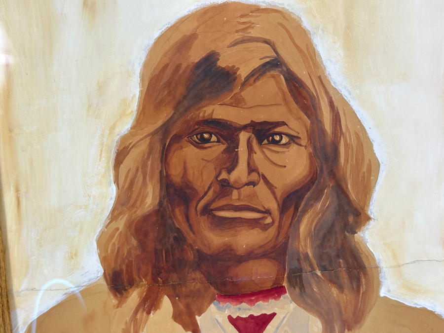 John Carrol Hooper Vintage 1938 Original Portrait Mixed-Media Painting Titled 'Victorio Apache War Chief' 14.5 X 19.5 Framed 17.5 X 22.5 [Photo 4]