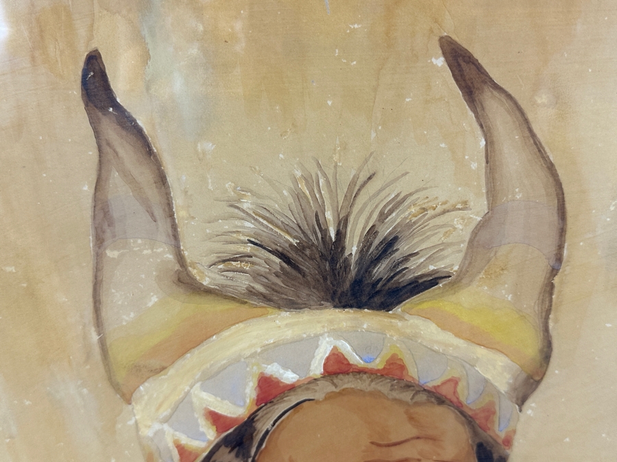 John Carrol Hooper Vintage 1938 Original Portrait Mixed-Media Painting Titled 'Geronimo Apache War Chief' 14.5 X 19.5 Framed 17.5 X 22.5 [Photo 10]