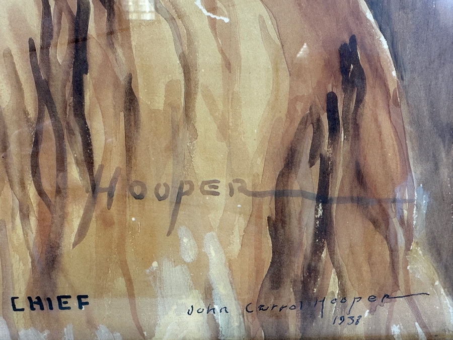 John Carrol Hooper Vintage 1938 Original Portrait Mixed-Media Painting Titled 'Geronimo Apache War Chief' 14.5 X 19.5 Framed 17.5 X 22.5 [Photo 8]