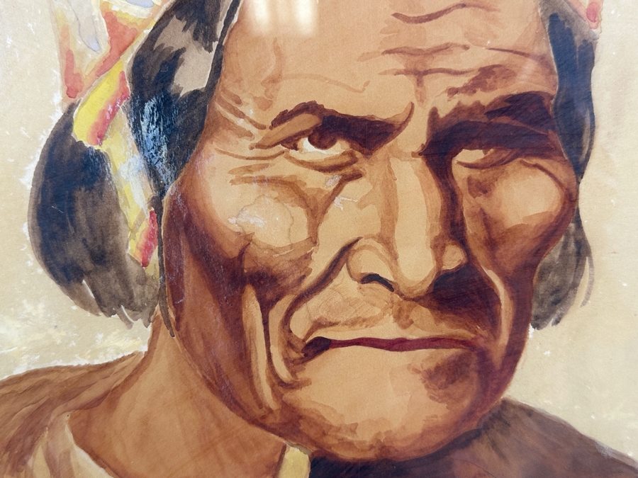 John Carrol Hooper Vintage 1938 Original Portrait Mixed-Media Painting Titled 'Geronimo Apache War Chief' 14.5 X 19.5 Framed 17.5 X 22.5 [Photo 9]