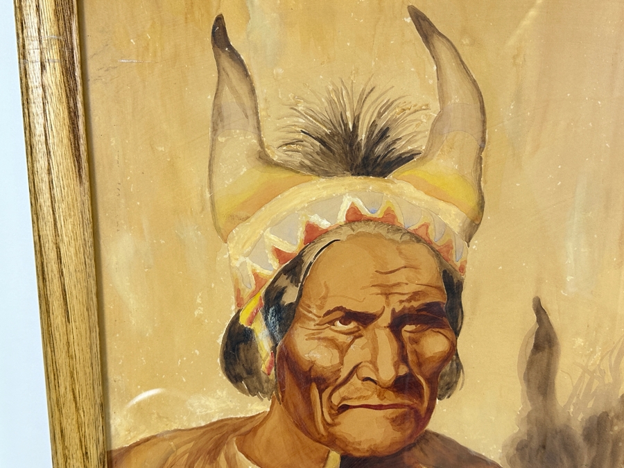 John Carrol Hooper Vintage 1938 Original Portrait Mixed-Media Painting Titled 'Geronimo Apache War Chief' 14.5 X 19.5 Framed 17.5 X 22.5 [Photo 2]