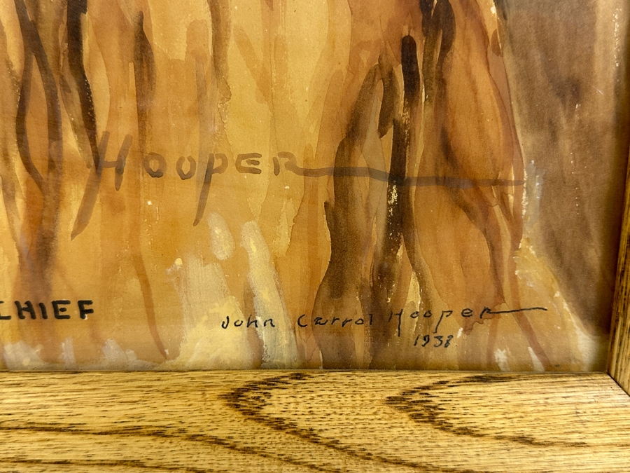 John Carrol Hooper Vintage 1938 Original Portrait Mixed-Media Painting Titled 'Geronimo Apache War Chief' 14.5 X 19.5 Framed 17.5 X 22.5 [Photo 5]