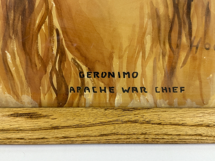 John Carrol Hooper Vintage 1938 Original Portrait Mixed-Media Painting Titled 'Geronimo Apache War Chief' 14.5 X 19.5 Framed 17.5 X 22.5 [Photo 4]