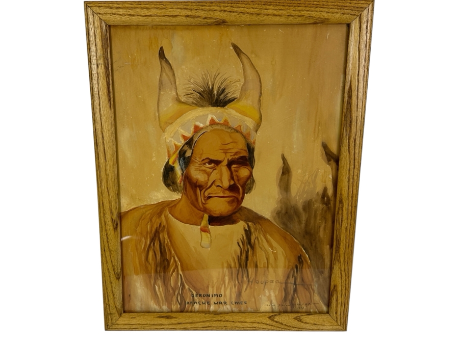 John Carrol Hooper Vintage 1938 Original Portrait Mixed-Media Painting Titled 'Geronimo Apache War Chief' 14.5 X 19.5 Framed 17.5 X 22.5 [Photo 6]