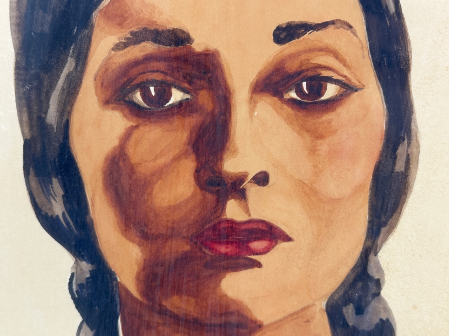 John Carrol Hooper Vintage 1938 Original Portrait Mixed-Media Painting Titled 'Mescalero Apache' 14.5 X 19.5 Framed 17.5 X 22.5 [Photo 4]