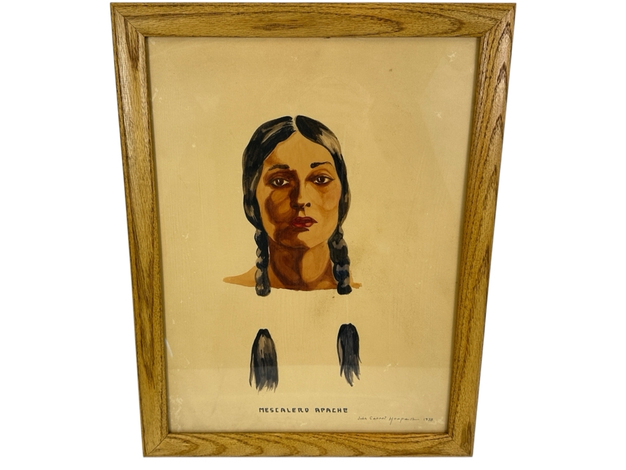 John Carrol Hooper Vintage 1938 Original Portrait Mixed-Media Painting Titled 'Mescalero Apache' 14.5 X 19.5 Framed 17.5 X 22.5 [Photo 2]