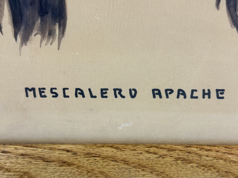 John Carrol Hooper Vintage 1938 Original Portrait Mixed-Media Painting Titled 'Mescalero Apache' 14.5 X 19.5 Framed 17.5 X 22.5 [Photo 6]