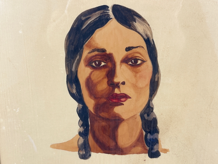 John Carrol Hooper Vintage 1938 Original Portrait Mixed-Media Painting Titled 'Mescalero Apache' 14.5 X 19.5 Framed 17.5 X 22.5 [Photo 3]