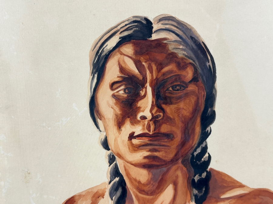John Carrol Hooper Vintage 1938 Original Portrait Mixed-Media Painting Titled 'Mescalero Apache' 14.5 X 19.5 Framed 17.5 X 22.5 [Photo 3]