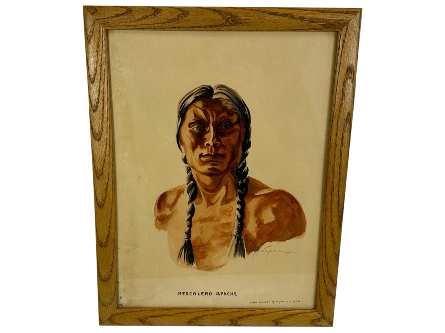 John Carrol Hooper Vintage 1938 Original Portrait Mixed-Media Painting Titled 'Mescalero Apache' 14.5 X 19.5 Framed 17.5 X 22.5 [Photo 2]