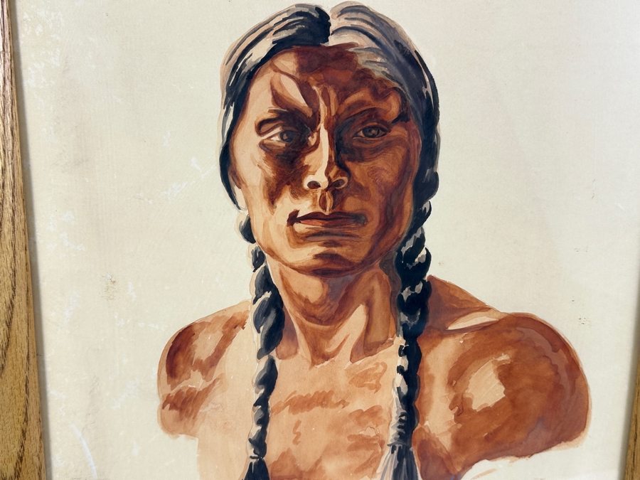 John Carrol Hooper Vintage 1938 Original Portrait Mixed-Media Painting Titled 'Mescalero Apache' 14.5 X 19.5 Framed 17.5 X 22.5 [Photo 5]